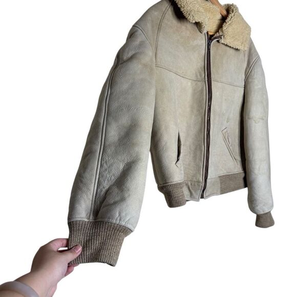 Vintage Bert Paley Beige Long Sleeve Leather Jacket Size 44 Sherpa Lined - Picture 8 of 15
